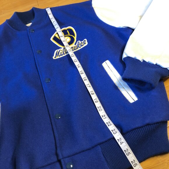 Milwaukee Brewers Wool Leather Varsity Jacket Vtg 90s Large Baseball Letterman - Picture 6 of 14